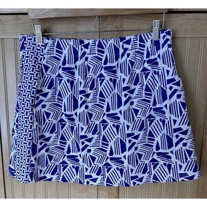 J. McLaughlin Skort Women White Blue Geometric Print Golf Pickleball Preppy Sz L